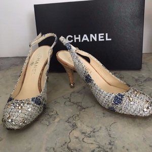 NEW Chanel Studded Pumps, Cork Heel, CC logo